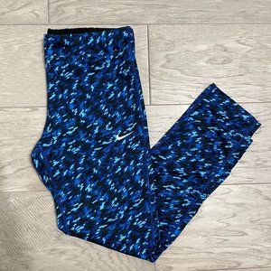 Nike Women's Dri-Fit Printed Essential Running Crop Tights-Blue